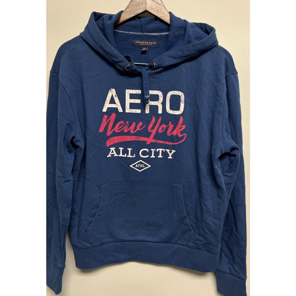 Y2K Style Aeropostale Hoodie Large Logo Sweatshirt Spell‎ out Blue Streetwear